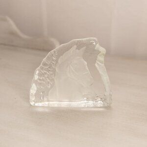Vintage LE Smith Clear Glass Horse Iceberg Paperweight Equestrian Decor